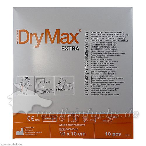 DryMax Extra Superabsorber Verband 10x10cm, 10 ST